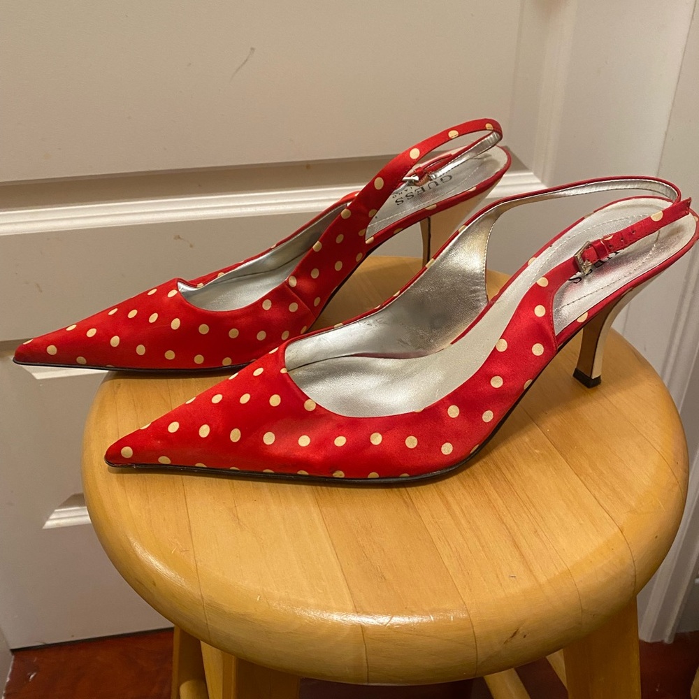 Vintage Guess by Marciano Red and White Kitten Heels